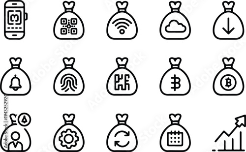 Money Bag Collection Silhouette Icon Set Cash Money Bag Typography Silhouette Icon Pack