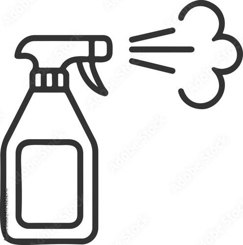 Minimalist Spray Bottle with Mist Cloud Icon for Surface Sanitization and Cleaning App Interface