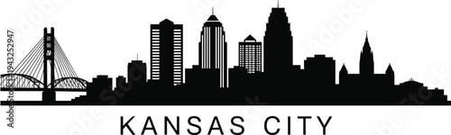 Kansas City Missouri Skyline Silhouette With Suspension Bridge And Tall Buildings vector illustration