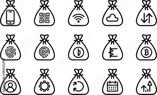 Money Bag Collection Silhouette Icon Set Cash Money Bag Typography Silhouette Icon Pack