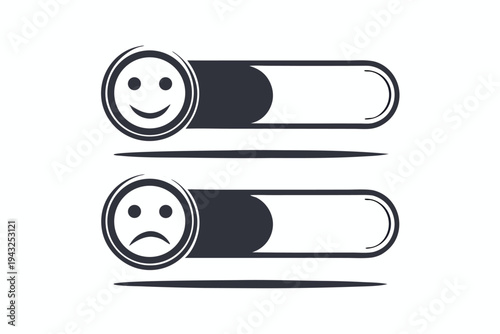 Minimalist silhouette slider icon showing the continuum from happy to sad faces, ideal for feedback forms and mood indicators.