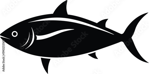 dogtooth tuna silhouette vector art illustration, black and white design