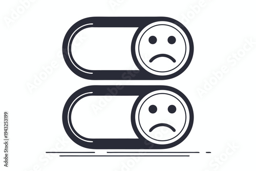 Minimalist silhouette slider icon illustrating the emotional shift from happy to sad, perfect for UX controls and concept design.