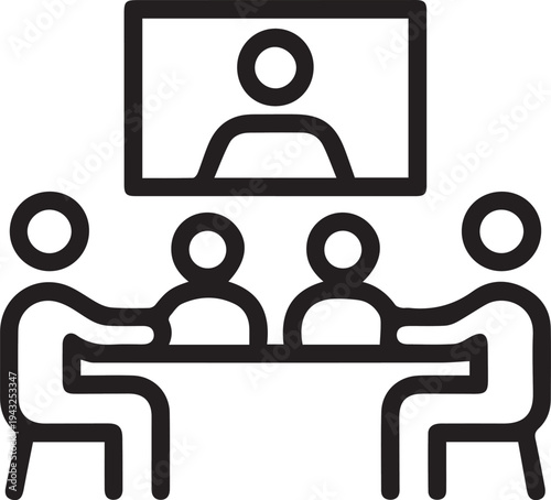 Online Meeting Video Conference Team Collaboration Line Art Illustration