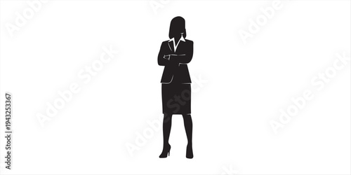 Silhouette of confident businesswoman with crossed arms on gradient