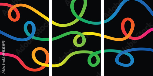 Vibrant neon rainbow squiggles on black background