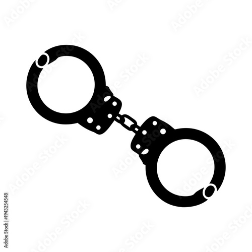 Handcuffs Silhouette Vector, Police Handcuff Restraint Silhouette Illustration