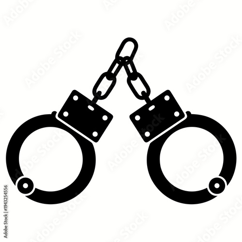 Handcuffs Silhouette Vector, Police Handcuff Restraint Silhouette Illustration