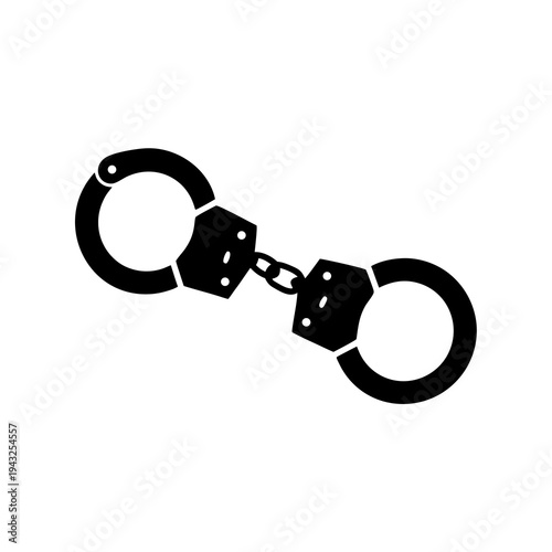 Handcuffs Silhouette Vector, Police Handcuff Restraint Silhouette Illustration