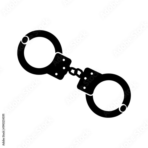 Handcuffs Silhouette Vector, Police Handcuff Restraint Silhouette Illustration
