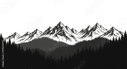 Mountain Range Silhouette Illustration.