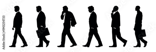 Silhouettes of business professionals walking vector set