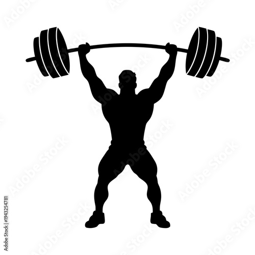 Weightlifting Silhouette Vector, Strong Man Lifting Barbell Silhouette Illustration