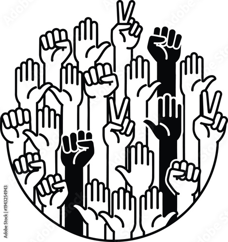 peaceful protest, raised hands