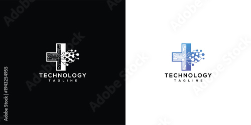 Digital Health Technology Logo Modern Medical Tech Cross Icon Healthcare Innovation Symbol.