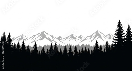 Mountain Range with Silhouetted Trees.