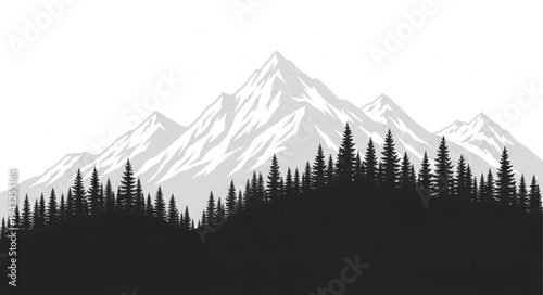 Mountain Range with Silhouetted Trees.