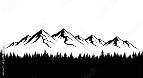 Mountain Range with Snow and Trees.