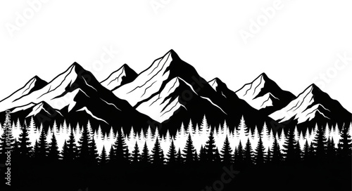 Mountain Range with Snow and Trees.
