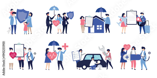 Insurance concepts illustrated creatively vector set