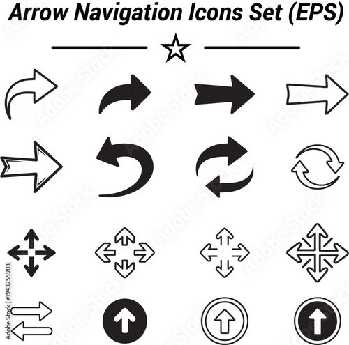 Minimal Arrow Navigation Icons Set – Black Monochrome EPS, Outline & Solid Vector Pack