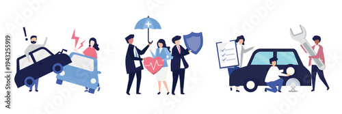 Car insurance protection illustration vector set