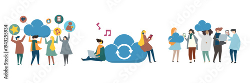 Collaborative cloud technology illustration vector set