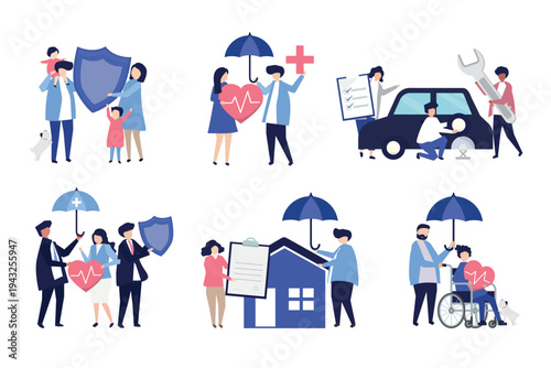 Insurance concepts illustrated creatively vector set