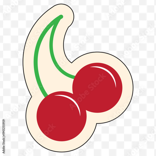 Retro Y2K Cherry Sticker Icon – Cute Vintage Groovy Fruit Clipart for Scrapbook, Planner & Collage Design