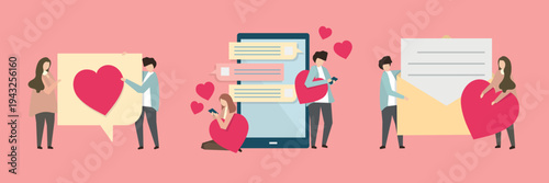 Digital love communication illustration vector set