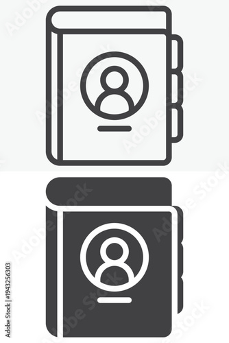 Address book contact directory icon. Line outline and solid icon set in different style. Editable stroke vector sign and symbol. Address book icon for contacts, phone and information.