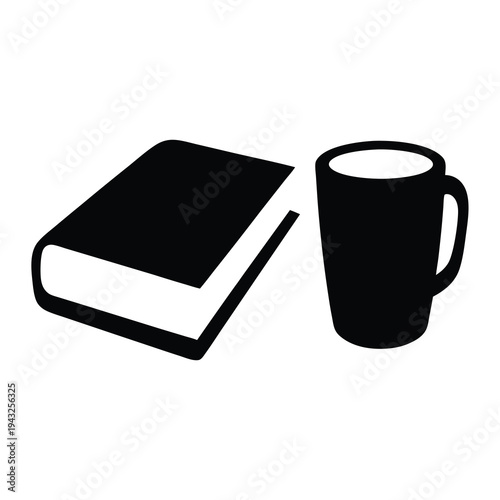 Minimalist black and white image of a book and a coffee cup
