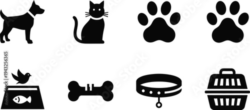 Pet icon bundle dog cat and accessories symbols