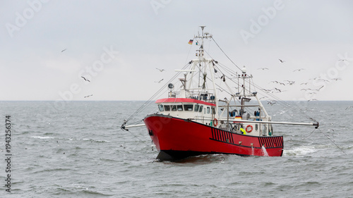 Shrimper at the North Sea not far from Helgoland (Germany)