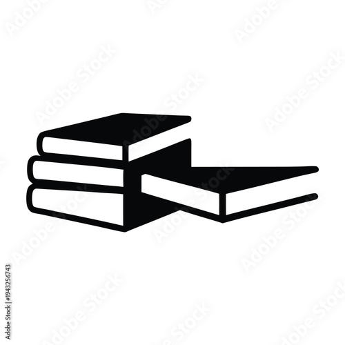 A simplistic image of a stack of books and one leaning horizontally