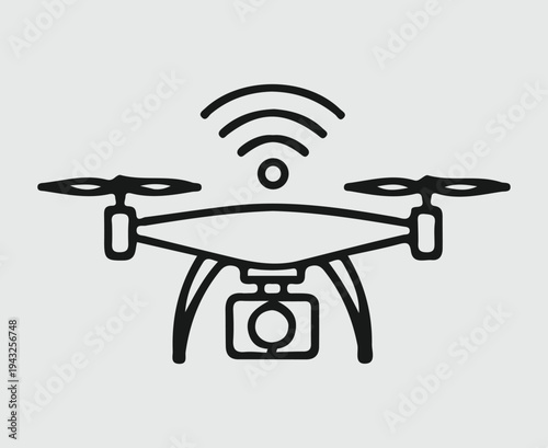 Drone outline icon with Wi Fi signal isolated on white background