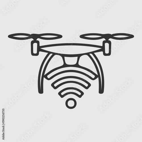 Drone outline icon with Wi Fi signal isolated on white background