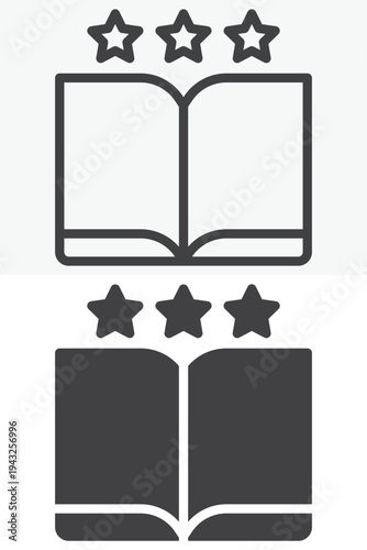 Open favorite book with star rating icon. Line outline and solid icon set in different style. Editable stroke vector sign and symbol. Favorite book icon for rating and reviews.