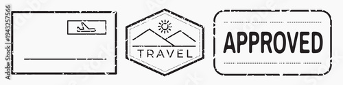Vintage travel-themed stamp designs illustration vector set.