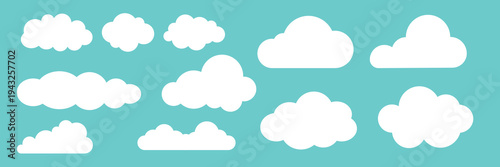 Various cloud shapes on blue illustration vector set.
