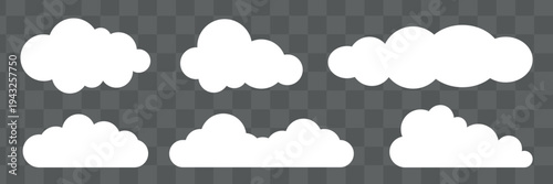 Various cloud shapes on blue illustration vector set.