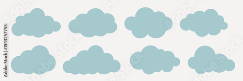 Various cloud shapes on blue illustration vector set.