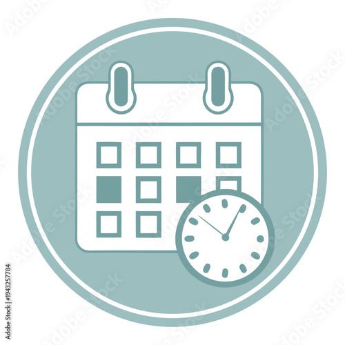 Calendar with highlighted day and clock showing time for scheduled appointment or meeting