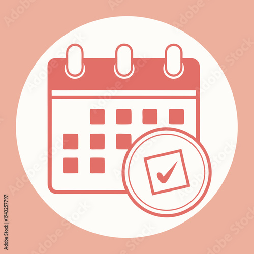 Circular icon featuring calendar with check box highlight symbolizes appointment scheduling and event management for business and personal timing