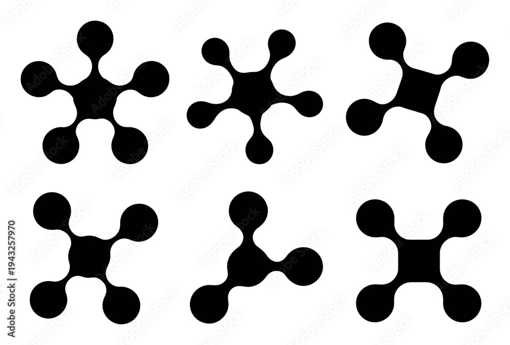 Fototapeta premium Abstract Black and White Molecular Shapes on White Background