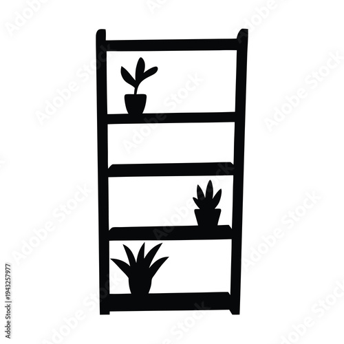 Silhouette of a wooden shelf with indoor plants in a home interior
