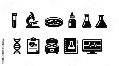 Scientific laboratory equipment and research icons