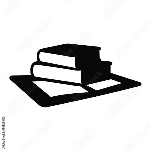 Black and White Illustration of Stacked Books on a Tablet or Tray