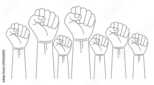 Raised Fists Symbolizing Unity, Protest, and Strength in a Lineup