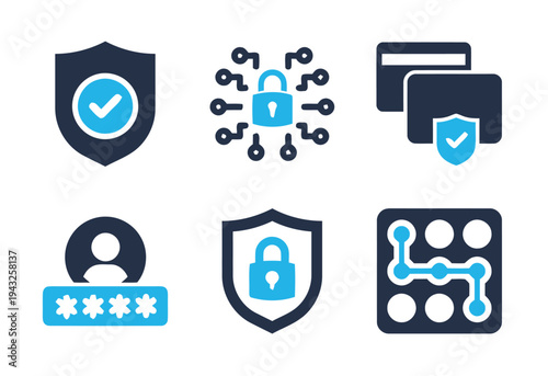 Security and data protection icons set for cyber safety and privacy
